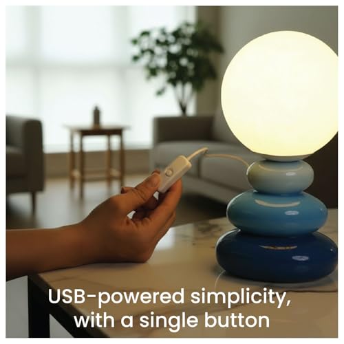 Image of Moon Lamp with Ceramic Stone Base | Decorative Moon Inspired Design | Home Decoration Items for Living Room & Bed Side Table | Birthday Gifts for Wife, Women & Girlfriend (Celeste)