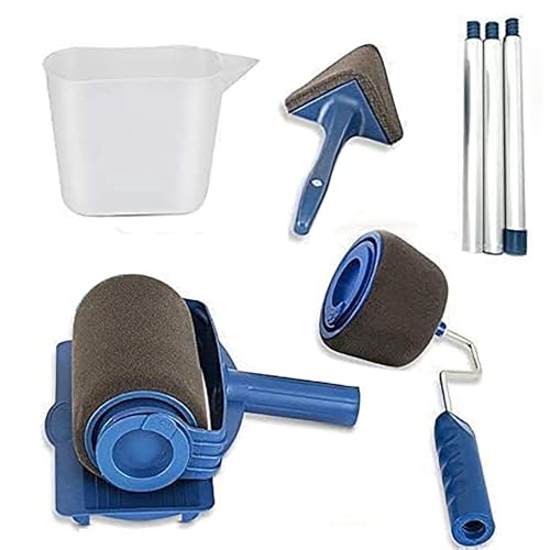 Juego de 6 rodillos de pintura con vaso medidor, rodillo de bordes y esquinas sin costuras, cepillo de rodillo multiusos sin costuras, adecuado para oficina, casa, escuela, techo, pintura de pared