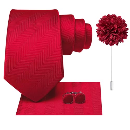 Image of Hi-Tie Mens Paisley Floral Striped Ties Set Silk Necktie and Lapel Pin for Men Pocket Square Cufflinks Set Business Wedding
