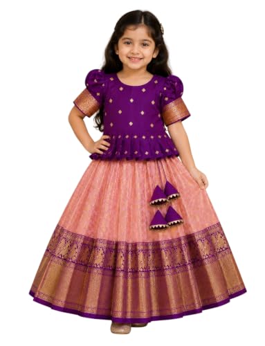 Image of Girls Ethnic Wear Cotton Blend Flower Printed Readymade Lehenga Choli Set For Girls Festive Any Occasions