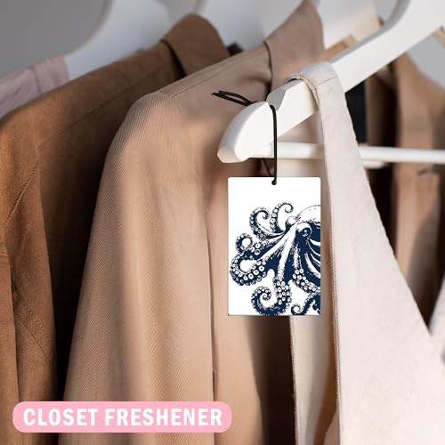 Image of Coastal Beach Car Air Freshener 4Pcs, Navy Blue Starfish Octopus Crab Beach Air Freshener for Car Interior Closet Drawer Books, Ocean Coastal Beachy Car Mirror Decor Hanging