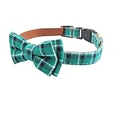 Dog Collar Bow Tie - Adorable Plaid Sturdy Soft Material&Leather Dog Collars for Small Medium Large Dogs Breed Pup Adjustable 18 Colors and 3 Sizes (Cyan Plaid, M 13'-18')