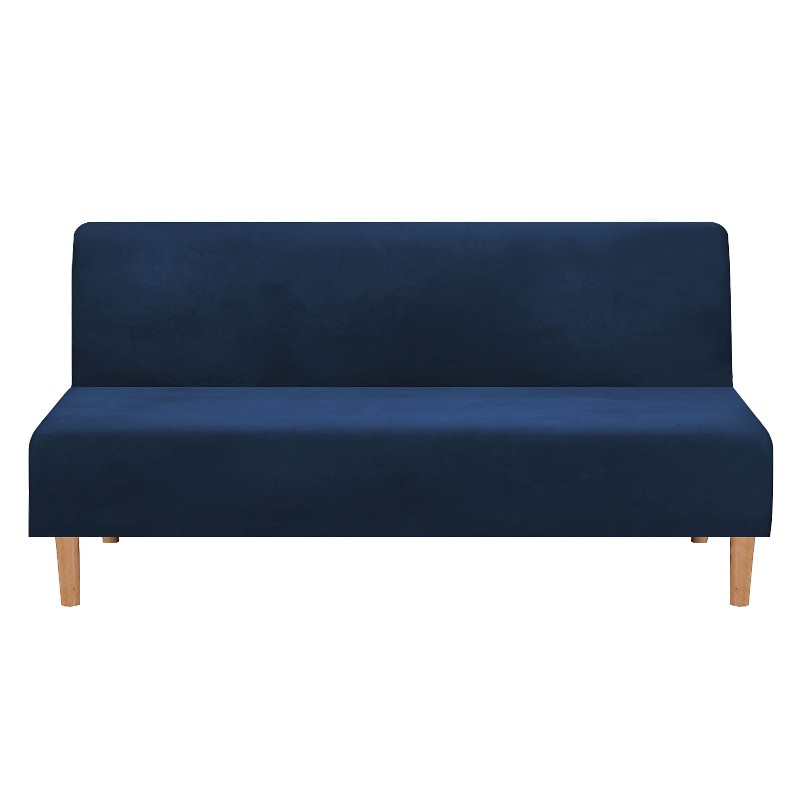 Mingfuxin Armless Sofa Bed Covers, Stretch Velvet Futon Couch Cover Thick Soft Cozy Sofa Bed Slipcover Furniture Protector Armless Folding Sofa Bed (Thick Velvet | Navy)