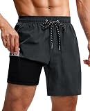 Milin Naco Mens Swim Trunks: 9 Inch 2 in 1 Compression Liner Quick Dry Stretchy Lined Beach Water Sport Black