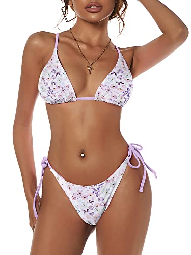 Image of ZAFUL Women's Triangle Bikini Floral String Bikini Set Two Piece Swimsuit Bathing Suits