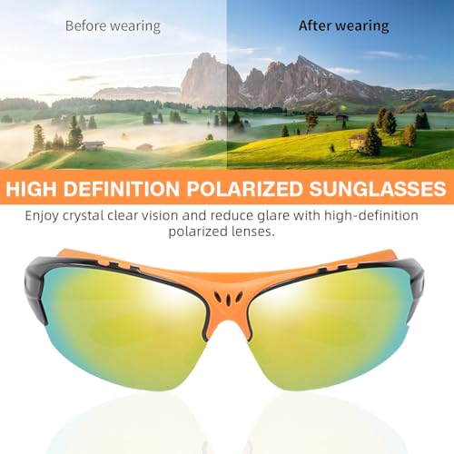 Image of PROBEROS Riding Glasses for Men Fashion HD Polarized Tinted with Case, Eyeglass Strap, Wipe Cloth, Storage Bag