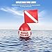 EVTSCAN PVC Inflatable Float with 12 x 12 Dive Flag, with Bottom Fill Plug and Loop Hole, Easy to inflate, High Visibility Safety Compact Diver Below Buoy, for Scuba Diving, Snorkeling