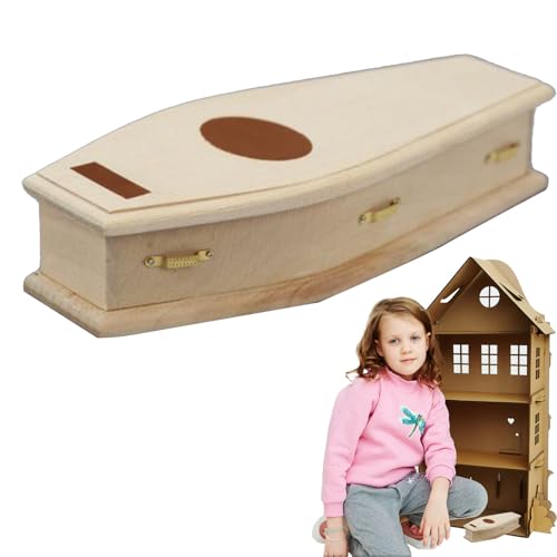 Ataúd Miniatura - Muebles en miniatura de casa - Ataúd de madera sin acabar, de decoración de Halloween para niños y niñas