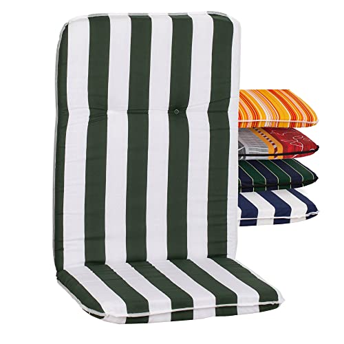 Beo Coussin d’extérieur Dossier Haut Bali | Fabriqué en UE | Coussin Fauteuil Jardin Respirant Sangle de Maintien | Coussin de Chaise de Jardin résistant aux UV | Rayures Vert Blanc