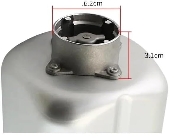 Close-up of the mixing shaft mechanism with dimensions