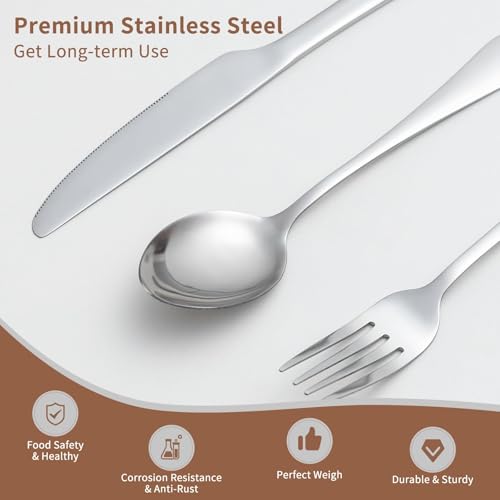 Cutlery Set for 6 People,24 Piece Stainless Steel Silverware Set,Silver Flatware Set with Spoon Knife and Fork,Mixed Cutlery Sets,Dishwasher Safe,Easy Clean, Mirror Polished - Image 5
