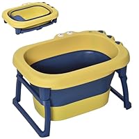 HOMCOM Baby Bathtub for 0-6 Years Collapsible Non-Slip Portable with Stool Seat for Newborns Infants Toddlers Kids - Yellow
