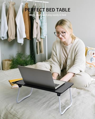 Image of Ruxury Foldable Lap Desk Laptop Stand Bed Desk Table Tray, Breakfast Serving Tray, Portable & Lightweight Mini Table, Lap Tablet Desk for Sofa Couch Floor - Black
