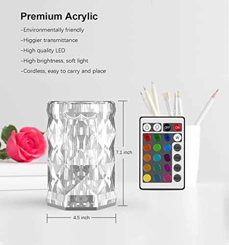 Crystal Lamp, Touch Control Rose Crystal Table Lamp With 16 Rgb Color Changing Dimmable Night Light, Led Lamps For Bedroom With Type C Port & Remote, Gift For Kids Teens Girls Boys Adults Lover #TOP5