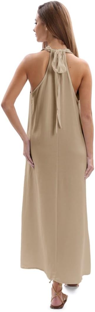 Amazhiyu Women's Linen Halter Sleeveless Casual Summer Maxi Dresses with Pockets - Image 3