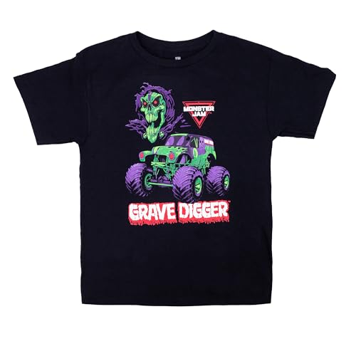 Ripple Junction Monster Jam Kid's Short Sleeve Youth T-Shirt Grave Digger Glow in The Dark Monster Truck Officially Licensed