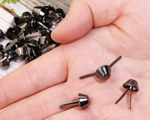 Nailhead Spike, 50 Pcs Purse Handbag Cone Feet Nailhead Stud 2 Prong Metal Flat Brad Nailhead Studs for Clothing Bag Leather Shoes Punk Rock Jewelry Craft (10mm) - 4