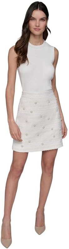 KARL LAGERFELD Paris Women's Embellished Tweed Skirt (Soft White, 0)