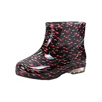 Ladies Printed Waterproof Short Wellies with Glossy Finish, Slip on Ankle Rain Boots for Women, Fashion Rubber Shoes with Non Slip Sole, Lightweight Stylish Waterproof Footwear for Garden Walks
