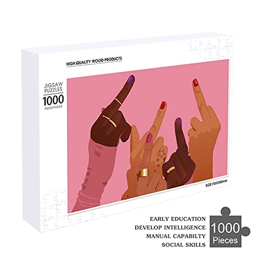 Houten puzzel 1000 PCS voor volwassenen en kinderen, meisje toont middelvinger roze moeilijke uitdaging intellectuele… - Image 5