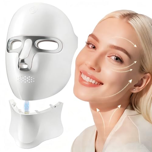 ONLUKY LED Maske Gesicht Anti-Aging, Aufladbare Rotlicht-Therapie-Maske Gesicht mit Infrarot, USB-C-Ladung, 120 LED-Perlen, Ohne Stromkabel für Zuhause, Reise und Yoga (inkl. Halsaufsatz), Gold