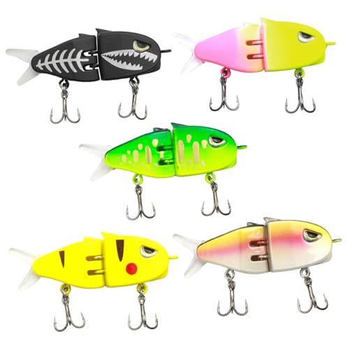 Jorzer .5PCS Mini Glide Baits for Bass, 2.4 Inch Multi-Jointed Fishing Baits with Double Hook Swimbait for Freshwater and Saltwater Sporting_Goods.