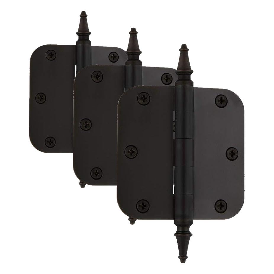 Image of Nostalgic Warehouse 746072 3.5 inch Steeple Tip Residential 5 /8 inch Radius Corners Door Hinge, Oil-Rubbed Bronze (Pack of 3)