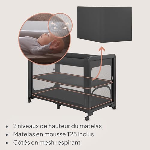 Lit de bébé modulable et parc bébé pliant à roulettes Lionelo