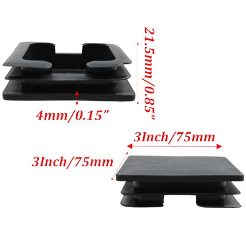 Image of 8PCS 3Inch /75mm Square Plastic Hole Plug, Black Furniture Finishing Sliders, Square Pipe Tubing End Cap