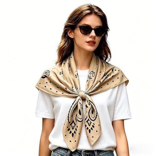 Olportkah 35 Inch Large Square Head Scarf, Soft Cotton Like Hair Scarf, Fashion Bandana, Night Sleeping Hair Wraps for Women (dark khaki)