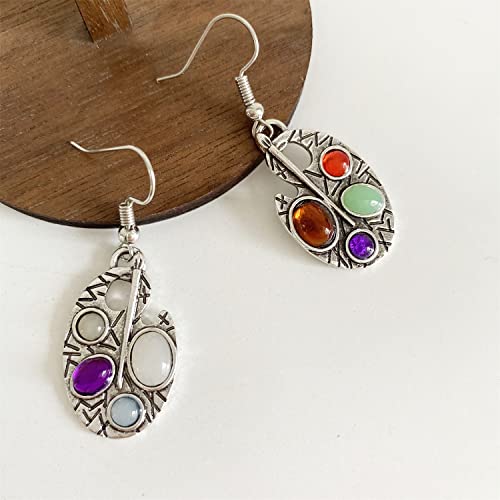 Unique Handmade Charm Sparkly Colorful Crystal Enamel Paint Palette Dangle Earrings Vintage Bohemian Silver Paint Brush Drop Earrings For Women Artist Painter Statement Jewelry Gifts3