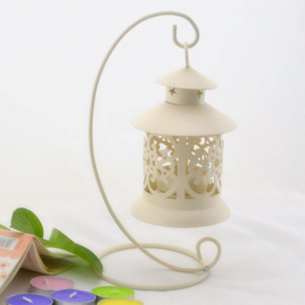 Fiorky White Hanging Bird Cage Wrought Iron Hollow Lantern Candlestick Home Room Decoration (White)
