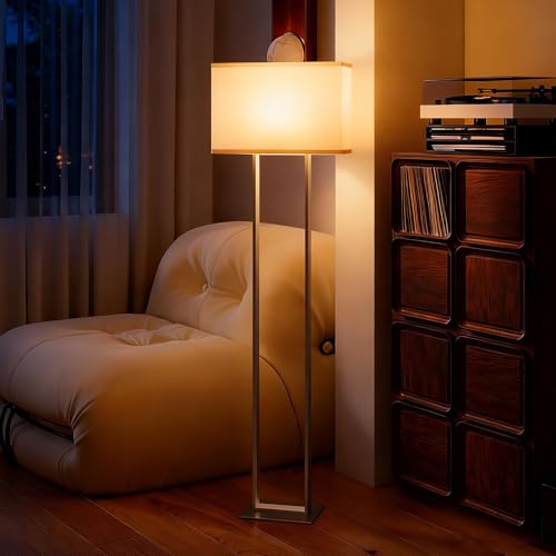 HOMCOM Lampada da Terra da 150 cm Dimmerabile, Lampada a Piantana Moderna con 3 Modalità e Luminosità Regolabile, Paralume in Tessuto e Interruttore a Pedale, Bianco