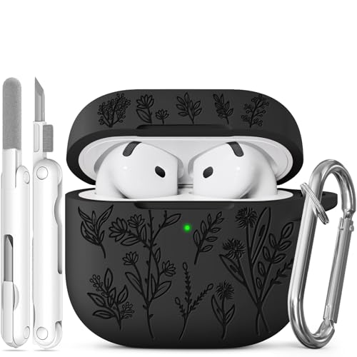 Image of for Airpods 4 Case, Ekoonpft Flower Engraved Cases for Apple AirPods 4th Generation 2024, Soft Silicone Cover for Women Girly with 3-in-1 Cleaner Kit, Keychain, Military Grade Protection