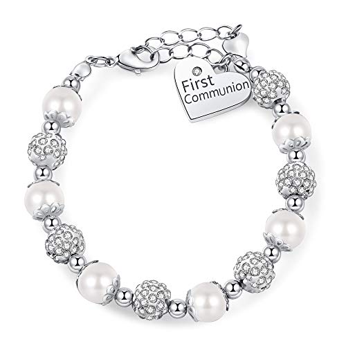 First Communion White Bead Charm Bracelet Handmade Jewelry Baptism Or Christening Gift For Girls #TOP26