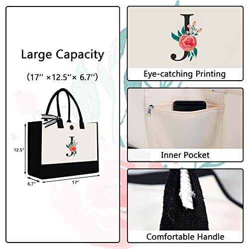 Image of Initial Canvas Tote Bag, Monogrammed Tote Bags Suitable for Mother's Day Wedding Beach