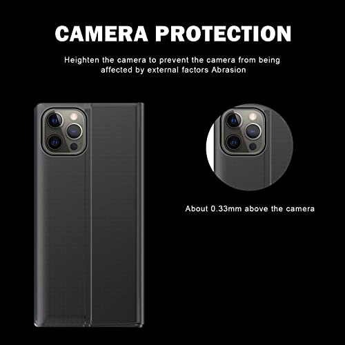 Capa flip fina para iPhone 12 Pro, capa de couro PU com suporte, absorção magnética oculta, à prova