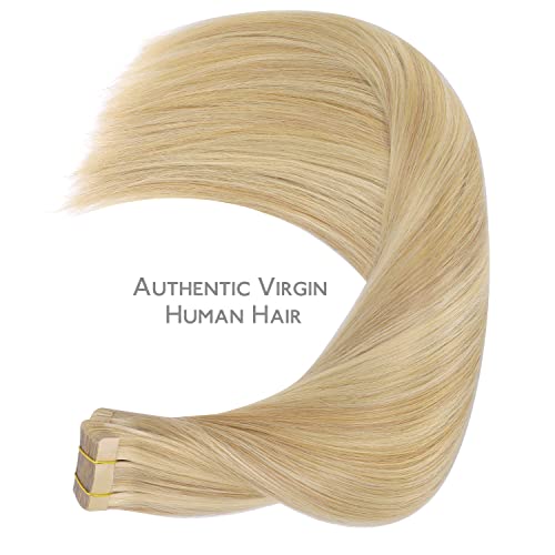 Image of WENNALIFE Tape in Hair Extensions Human Hair, 20pcs 50g 18 inch Light Blonde Highlighted Golden Blonde Remy Hair Extensions Straight Tape in Extensions Invisible