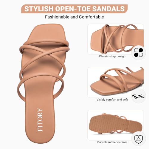 Image of FITORY Women's Slide Sandals, Chic Cross-Strap & Comfy Flat Shoes for Summer SIze 6-11