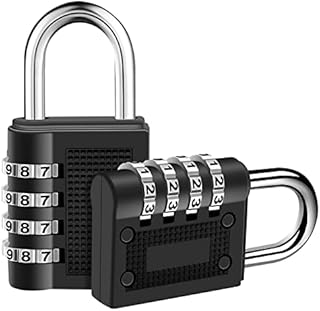 Combination Padlock, 2-Pack 4 Digit Combination Lock for Gym Locker, School Locker, Shed, Fence, Hasp, Garage (Black)