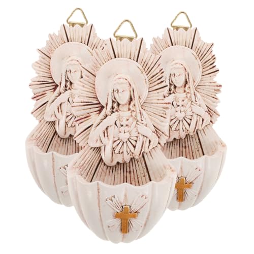 VOSAREA Acquasantiera Da Parete Cattolica in Resina Scultura Sacra Immagine Delle Grazie, Decorazione Murale Religiosa Per Prima Comunione e Cresima, Set Da 3 Pezzi Per Ingresso Casa e Cappella