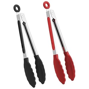 2 Piece Kitchen Tongs Set | Silicone Kitchen Tongs for Grilling, Cooking and Serving | Heat Resistant Kitchen Tong for Non-Stick Pans | BPA Free Stainless Steel Kitchen Utensils – Black & Red