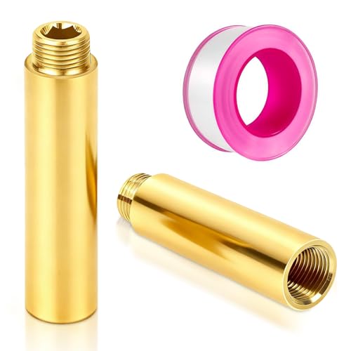 TTYSHIP® 2 Pièces Rallonge de Robinet Laiton, 1/2'' x 100mm Rallonge de Robinet en Laiton DN15 avec Ruban Téflon pour Eau Potable et Installation de Chauffage