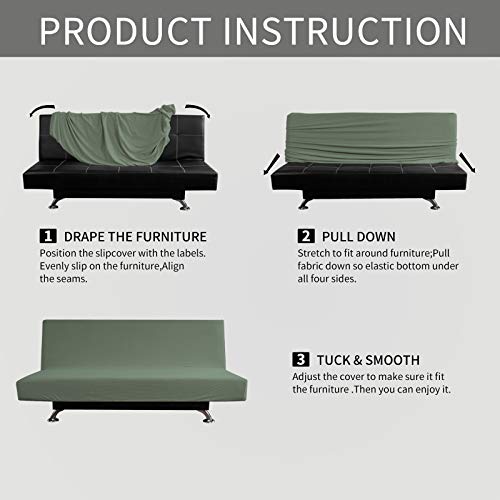 Image of Easy-Going Stretch Medium Futon Slipcover Armless Futon Cover Greyish Green | Sofa Bed Furniture Protector Without Armrests with Elastic Bottom for Kids, Soft Jacquard Machine Washable