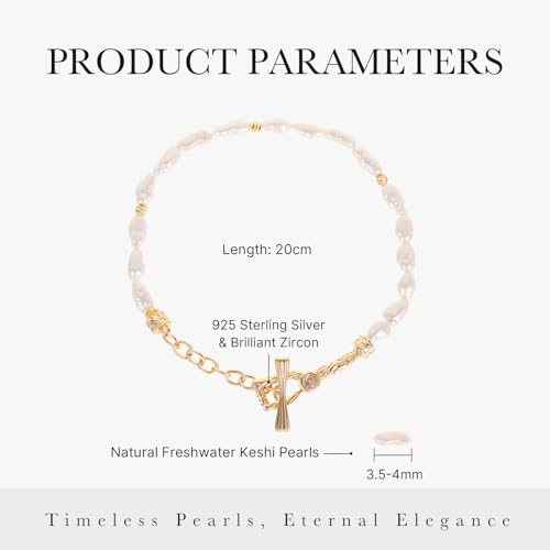 14k Gold Pearl Bracelets for Women with Natural Freshwater Pearls, Dainty Fashionable Gold Bangle Bracelets, Hypoallergenic Gold Jewelry Accessories for Women2