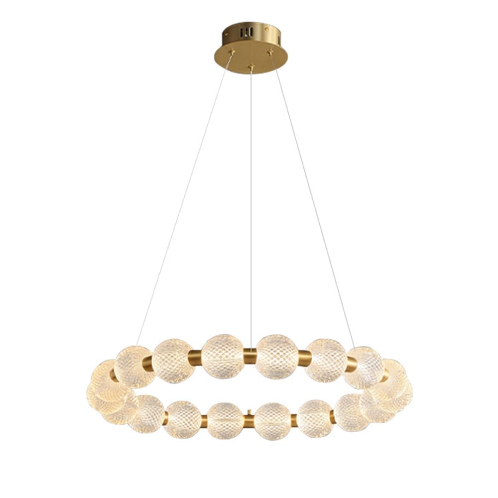 Lustre à anneaux moderne en métal doré et verre ciselé pour salon prestigieux