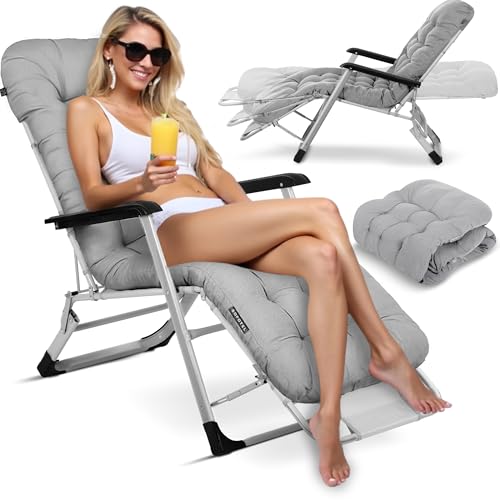 Sofotel Sonnenliege Klappbare Gartenliege Bis 120 kg Liegestuhl mit Kissen und Kopfstütze Grau ChillWell Luxury