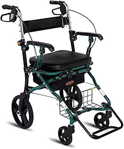 歩行器ウォーカー シートとバッグ付き折りたたみ式ローリングウォーカー - 大人の高齢者と障害者のための移動補助 - アルミニウム交通椅子、ショッピングカート より良い生活を求める Thoughtful