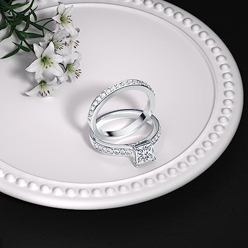 Luyona 3Ct Clarity Square Cut Moissanite Engagement Rings 925 Sterling Silver Wedding Rings Bridal Rings Set For Women 18K White Gold Plated Halo Eternity Promise Ring Free Engraving #TOP2