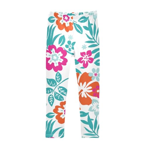 Flower Hibiscu Girls Leggings,Workout Leggings for Girls Toddler Athletic Leggings Size for 3-10T